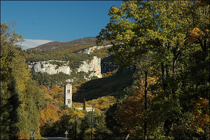 Saint-Symphorien monastery, with the climbing cliffs of l